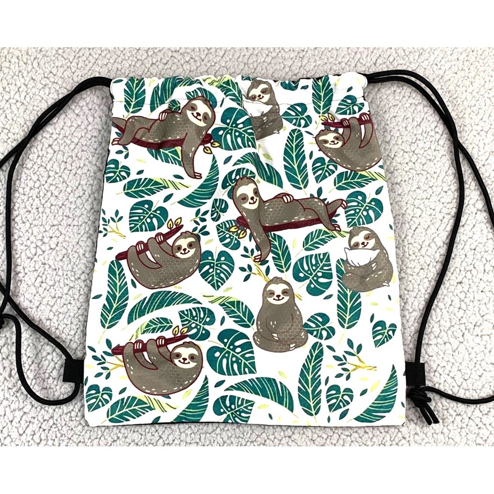 Sloth Print Drawstring Backpack Bag Kids‎ Gym Sack Tropical Leaves Cute